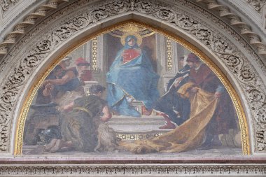 Mary Floransalı sanatçı, tüccar ve hümanistler, Cattedrale di doğru Portal tarafından çevrili Santa Maria del Fiore (katedral Saint Mary çiçek), Floransa, İtalya