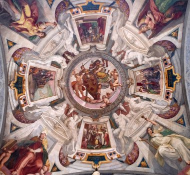 Mars Medici silah dayamıyor arasında açık havada tutan Bernardino Pocetti Ospedale degli INNOCENTI - dış Atari, Florence, İtalya