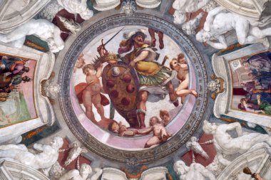 Mars Medici silah dayamıyor arasında açık havada tutan Bernardino Pocetti Ospedale degli INNOCENTI - dış Atari, Florence, İtalya