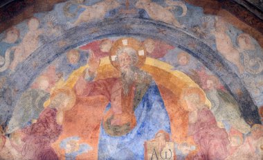 Ebedi Baba ve kutsal masum insanları Şehitler, Giovanni di Francesco, Ospedale degli INNOCENTI - dış Atari, Floransa, İtalya tarafından fresklerle lunette