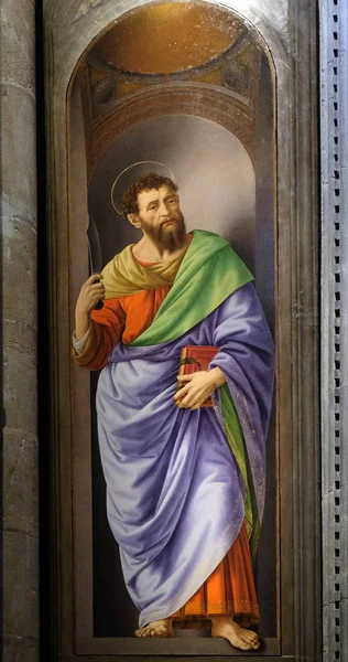 San Bartolomé Pintura Lorenzo Credi Iglesia Orsanmichele Florencia Toscana Italia —  Fotos de Stock