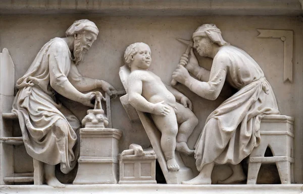 Detail Sculptors Architects Work Bas Relief Detail Tabernacle Four Crowned — ストック写真