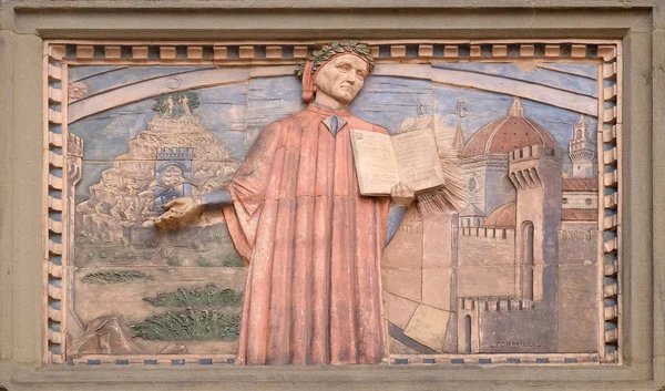 Dante Alighieri Αντιπροσωπεύεται Πολλές Πλάκες Στους Δρόμους Της Φλωρεντίας Societa — Φωτογραφία Αρχείου