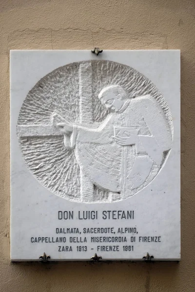 Plaque Marbre Avec Portrait Relief Don Luigi Stefani Florence Italie — Photo