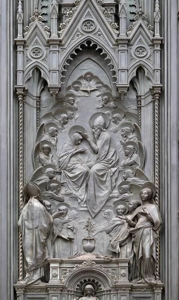 Kroning Van Maagd Maria Detail Van Deur Van Cattedrale Santa — Stockfoto