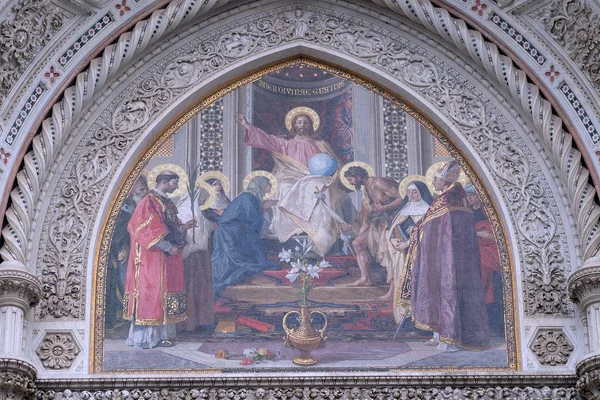 Cristo Entronizado Con María San Juan Bautista Portal Principal Cattedrale — Foto de Stock