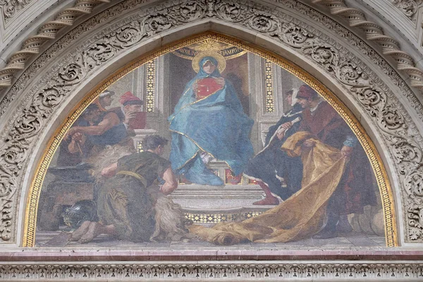 Mary Obklopen Florentských Umělců Obchodníci Humanisty Vpravo Portál Cattedrale Santa — Stock fotografie