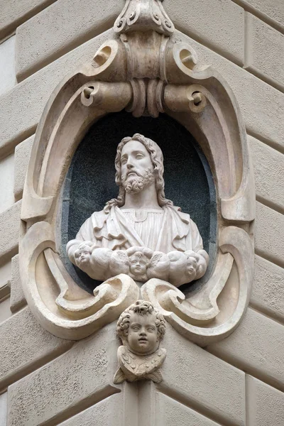 Jesus Kristus Staty Huset Fasaden Florens Italien — Stockfoto