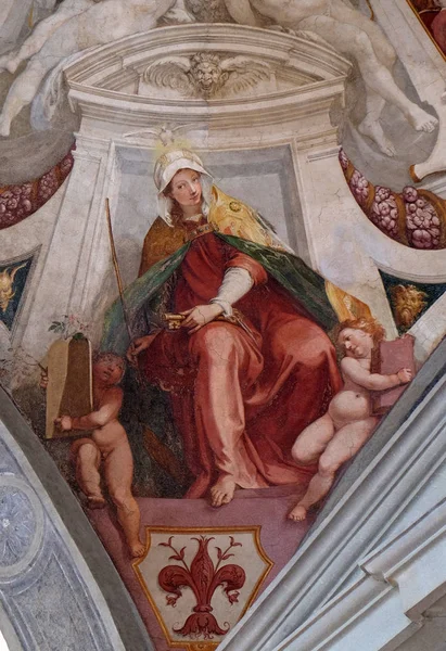 Virtude Ecclesia Fresco Por Bernardino Poccetti Ospedale Degli Innocenti Arcada — Fotografia de Stock