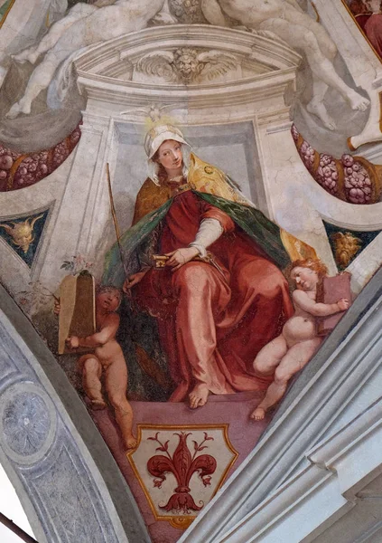 Cnota Ecclesia Fresk Bernardino Poccetti Ospedale Degli Innocenti Zewnątrz Arcade — Zdjęcie stockowe