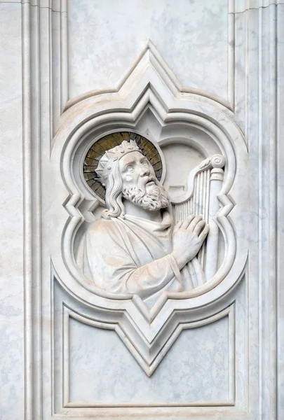 Král David Reliéf Průčelí Baziliky Santa Croce Bazilika Svatého Kříže — Stock fotografie