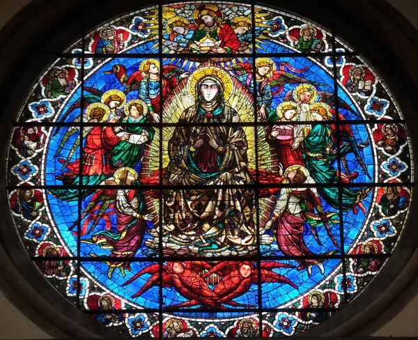 Jungfrau Maria Umgeben Von Engeln Von Lorenzo Ghiberti 1405 Glasfenster — Stockfoto
