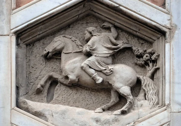 Allegory Hunting Workshop Pisano Relief Giotto Campanile Cattedrale Santa Maria — Stock Photo, Image