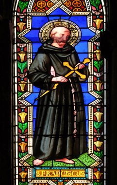 Aziz Francis Assisi, lekeli cam pencere Basilica di Santa Croce (Bazilika Holy Cross) - ünlü Fransisken Kilisesi Floransa, İtalya
