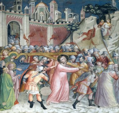 Calvary yükseliş fresco, belki de Spinello Aretino, Basilica di Santa Croce (Bazilika Holy Cross) - kutsal tarafından ünlü Fransisken Kilisesi Floransa, İtalya