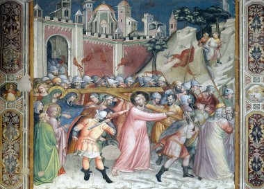 Calvary yükseliş fresco, belki de Spinello Aretino, Basilica di Santa Croce (Bazilika Holy Cross) - kutsal tarafından ünlü Fransisken Kilisesi Floransa, İtalya