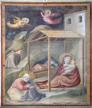 İsa'nın doğuş fresco Taddeo Gaddi (1295-1366), Basilica di Santa Croce (Bazilika Holy Cross) - Bandini Baroncelli kilisede tarafından ünlü Fransisken Kilisesi Floransa, İtalya