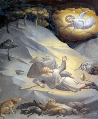 Annunciation to the Shepherds, fresco by Taddeo Gaddi (1295-1366), Baroncelli Chapel in the Basilica di Santa Croce (Basilica of the Holy Cross) - famous Franciscan church in Florence, Italy clipart