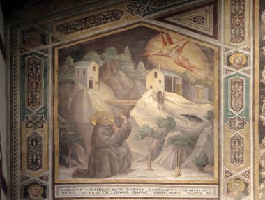St. Francis Receiving the Stigmata, fresco by Giotto, in the Bardi Chapel of the Basilica of Santa Croce (Basilica of the Holy Cross) in Florence, Italy clipart
