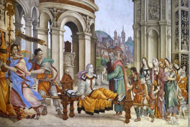 Saint John Evangelist Drusiana, Resurrecting fresco Santa Maria Novella müdür Strozzi Şapeli Filippino Lippi tarafından Dominik kilise Floransa, İtalya