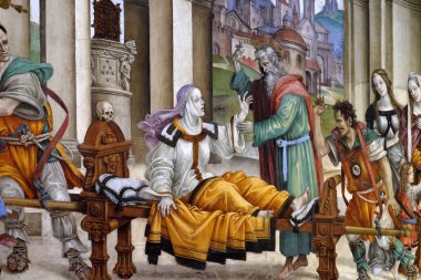 Saint John Evangelist Drusiana, Resurrecting fresco Santa Maria Novella müdür Strozzi Şapeli Filippino Lippi tarafından Dominik kilise Floransa, İtalya