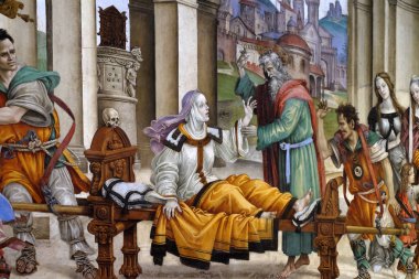 Saint John Evangelist Drusiana, Resurrecting fresco Santa Maria Novella müdür Strozzi Şapeli Filippino Lippi tarafından Dominik kilise Floransa, İtalya