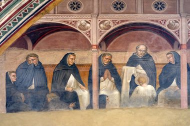 Saint Peter recives Dominik alışkanlık fresco Andrea di Bonaiuto İspanyolca Şapel, Santa Maria Novella müdür tarafından Dominik kilise Floransa, İtalya