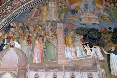Ruhlar cennet, ayrıntı aktif ve muzaffer Kilisesi, girerek fresco Andrea Di Bonaiuto, Santa Maria Novella müdür kilisede İspanyolca tarafından Dominik kilise Floransa, İtalya