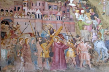 Floransa, İtalya'da kilise İsa'nın haç taşıyan, tutku ve fresk Andrea Di Bonaiuto, Santa Maria Novella müdür Dominik kilisede İspanyolca tarafından Mesih'in dirilişi detay