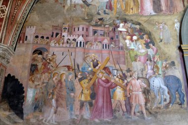 Floransa, İtalya'da kilise İsa'nın haç taşıyan, tutku ve fresk Andrea Di Bonaiuto, Santa Maria Novella müdür Dominik kilisede İspanyolca tarafından Mesih'in dirilişi detay