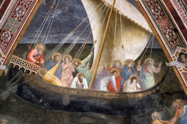 Voyage of Saint Peter, Fresco by Andrea de Buonaiuto, on the ceiling of the Cappellone degli Spagnoli in Santa Maria Novella Principal Dominican church in Florence, Italy clipart