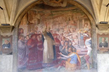 San Dominic resurrects Kardinal Orsini, Santa Maria Novella müdür Dominik manastır Alessandro Fei tarafından fresk yeğeni kilise Floransa, İtalya