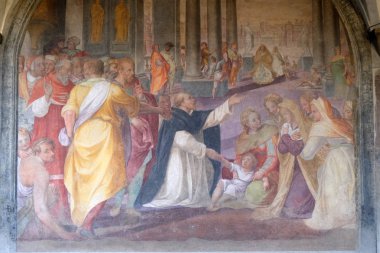 San Dominic resurrects bir çocuk, Santa Maria Novella müdür Dominik manastır Giovanni Maria Butteri tarafından fresk kilise Floransa, İtalya