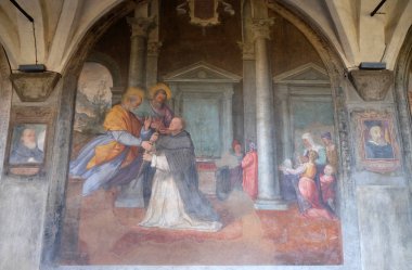 Havari Peter ve Paul St Dominic, Santa Maria Novella müdür Dominik manastır Santi di Tito tarafından fresk Floransa, İtalya'da kilise gibi görünüyor