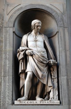 Nicola Pisano, statue in the Niches of the Uffizi Colonnade. The first half of the 19th Century they were occupied by 28 statues of famous people in Florence, Italy clipart