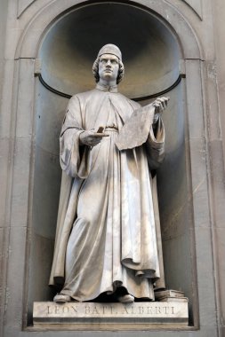 Leon Battista Alberti, Uffizi Colonnade nişler heykeli. 19. yüzyılın ilk yarısında onlar ünlü kişilerin Floransa, İtalya için 28 heykelleri tarafından işgal edildi