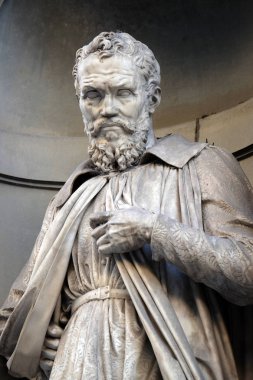 Michelangelo Buonarroti, statue in the Niches of the Uffizi Colonnade. The first half of the 19th Century they were occupied by 28 statues of famous people in Florence, Italy clipart