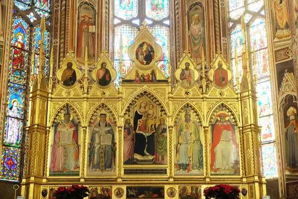 Madonna Child Four Doctors Church Polyptych High Altar Basilica Santa — Stock Photo, Image