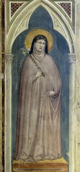 Saint Clare Assisi Holding Lily Fresco Giotto Bondone Basilica Santa — Stock Photo, Image