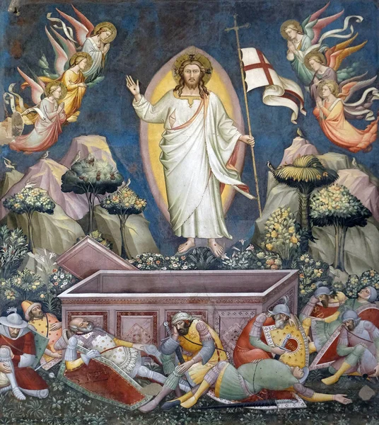 フレスコ画でニコロ ピエトロ Gerini バシリカ サンタ クローチェ 聖十字架大聖堂 聖具室フィレンツェ イタリアで有名なフランシスコ会教会 — ストック写真