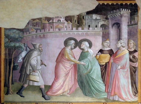 会议在金门 细节从处女的故事 细节从处女的故事 壁画由 Taddeo Gaddi 1295 1366 班迪尼巴隆切利教堂在圣十字大教堂 圣十字大教堂 — 图库照片
