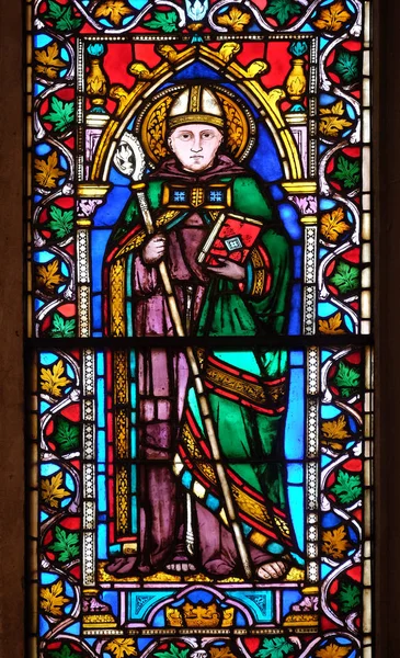 カトリックの聖人 ステンド グラスの窓バシリカ サンタ クローチェ 聖十字架大聖堂 イタリア フィレンツェの有名なフランシスコ会教会 — ストック写真
