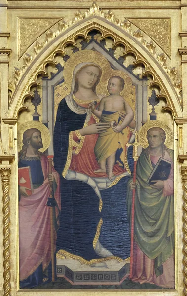 Madonna Med Barnet Niccolo Gerini Detalj Polyptych Högaltaret Den Basilica — Stockfoto