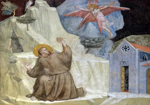 Francis Fogadása Stigmákat Fresco Harangtornya Bardi Kápolnájában Basilica Santa Croce — Stock Fotó