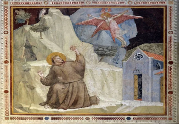 圣方济各在意大利佛罗伦萨圣十字大教堂 圣十字大教堂 的巴尔迪教堂接受乔托的壁画 斯蒂格马塔 — 图库照片