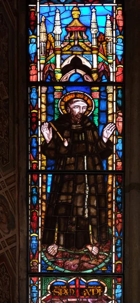 Katolska Helgon Målat Glasfönster Den Basilica Santa Croce Basilikan Det — Stockfoto