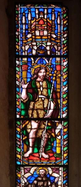 Saint John Baptist Blyinfattade Fönster Den Basilica Santa Croce Basilikan — Stockfoto