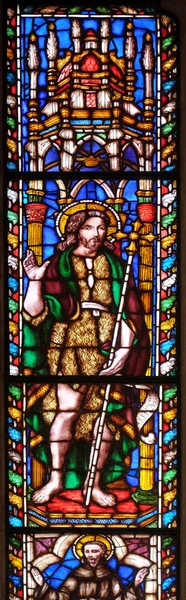圣约翰浸信会 在圣十字大教堂 圣十字大教堂 的彩色玻璃窗户 著名的方济各会教堂在佛罗伦萨 意大利 — 图库照片