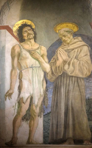 圣约翰 施洗和圣弗朗西斯的阿西西 壁画由多梅尼科韦内齐亚诺 圣十字大教堂 圣十字大教堂 在佛罗伦萨 意大利 — 图库照片