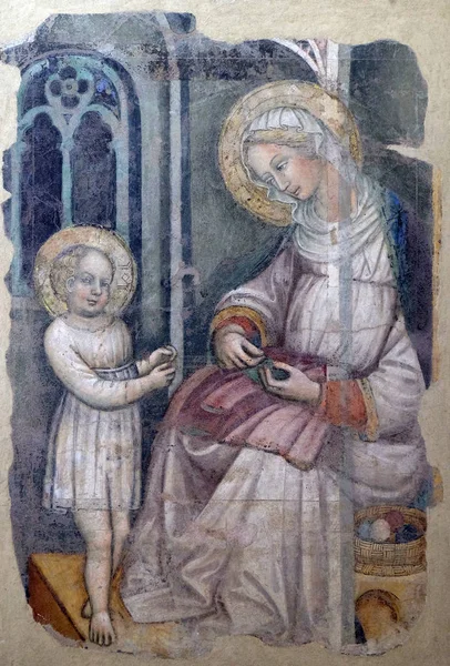 Madonna Che Cuce Interpreta Bambino Affresco Giovanni Taneo Fei Basilica — Foto Stock